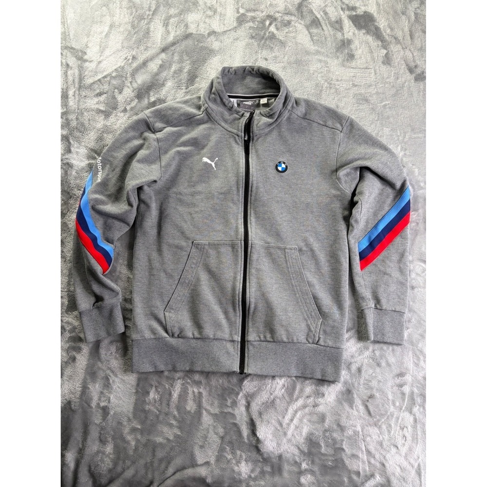 Puma BMW M Motorsport Men's Full Zip Jacket Gray Cotton Blend Size S Used
